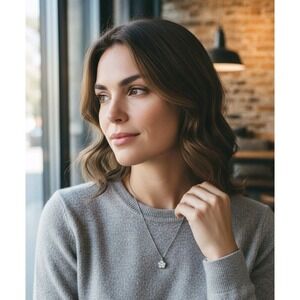 Flower CZ Cubic Zirconia 6 Stone Pendant Necklace Silver Tone 8" Drop EUC